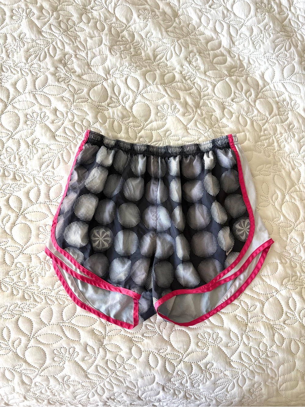 Nike Dri-FIT Running Shorts Black Gray Dot Print Pink Trim Size L